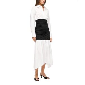 STAUD Ellis Colorblocked Shirtdress Black White Brand New